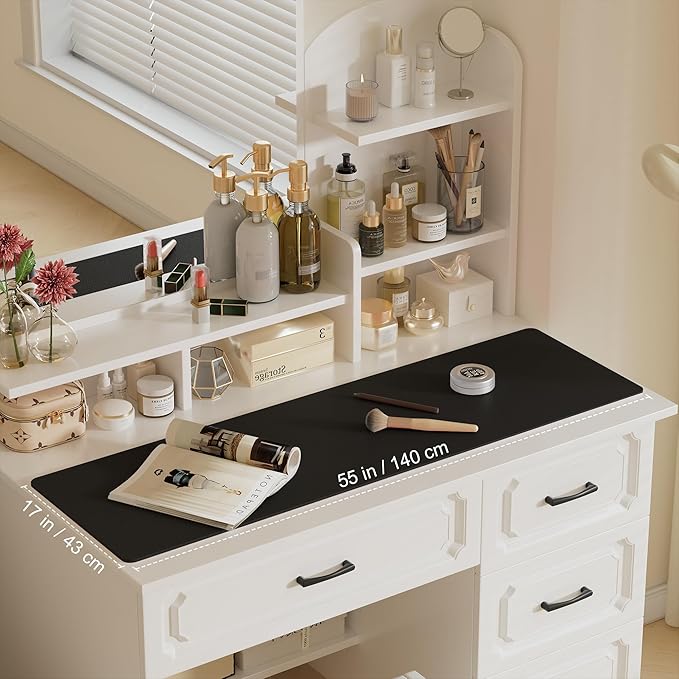 Aothia Leather Desk Pad Protector, Office Desk Mat, Large Mouse Pad, Laptop Desk Pad, Non-Slip PU Leather Desk Blotter, Waterproof Desk Writing Pad for Office and Home (Black, 55" x 17")