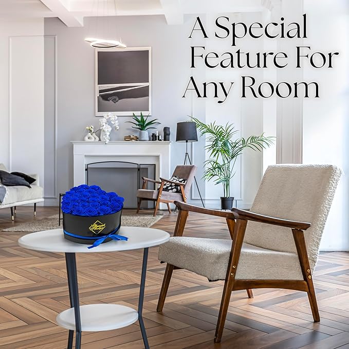 GLAMOUR BOUTIQUE 27 Flower Forever Heart Shape Box - Preserved Roses Gift for Her, Preserved Flowers, Blue