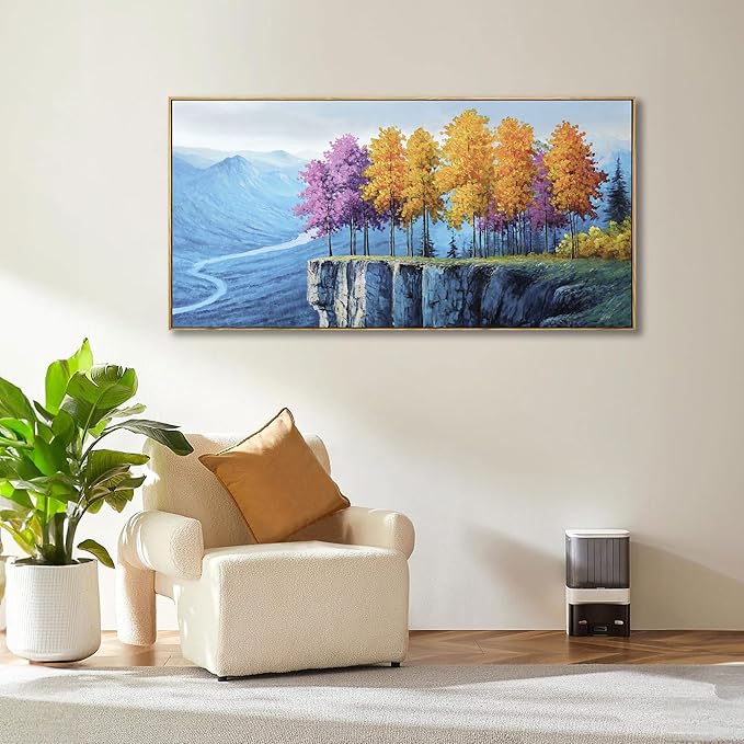 yiijeah Modern Wall Art - Landscape Wall Decor Living Room Bedroom Purple Tree Mountains and Rivers Printings Large Canvas Picture Framed Artwork for Walls Relaxed Office Home Decoration