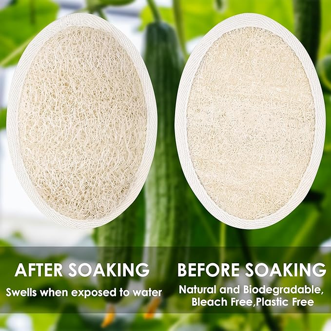 Natural Loofah Sponge, 2 Pack Exfoliating Body Scrubber for Shower, Organic Biodegradable Bath Luffa with Thin/Thick Textures, Eco-Friendly Body Exfoliator for Men & Women, Hanging Rope