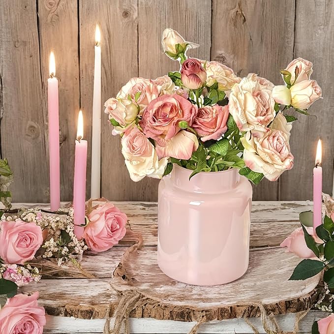 BLOFLO Pink Glass Vase, 7 Inch Large Glass Vase for Flowers, Modern Thick Glass Flower Vases for Centerpieces, Decorative Glass Cylinder Hydroponic Vase for Wedding, Home, Office (Pink, 7Inch)