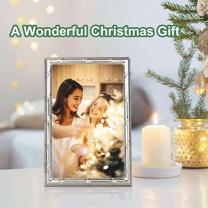 4x6 Picture Frame with Elegant Metal Bamboo Design, 4 x 6 Photo Frames with HD Real Glass, Versatile Display for Tabletop or Wall Mounting, Great for Home Decor and Gift Giving