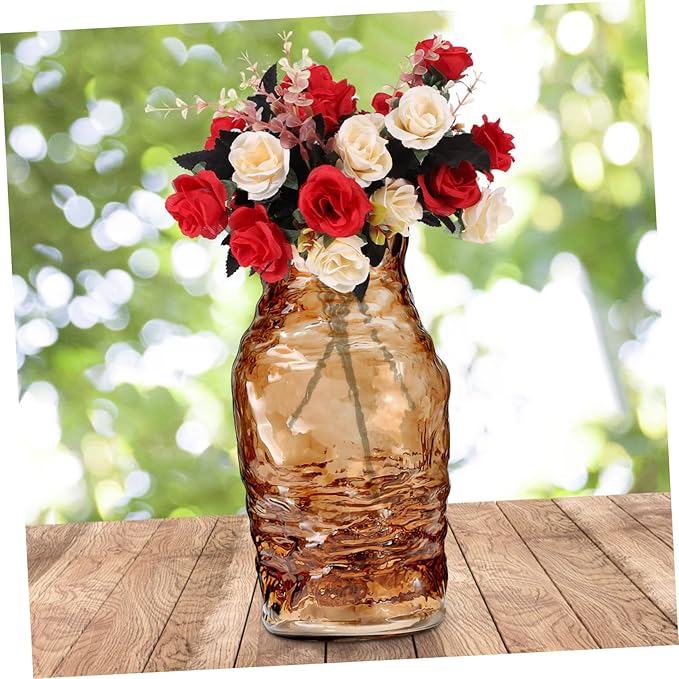 Generic Minimalist Glass Vase for Table Decor Amber Medium Mediterranean Style Bud Vase for Living and Dining Centerpieces Modern Home Ornament for Floral Arrangements and Housewarming