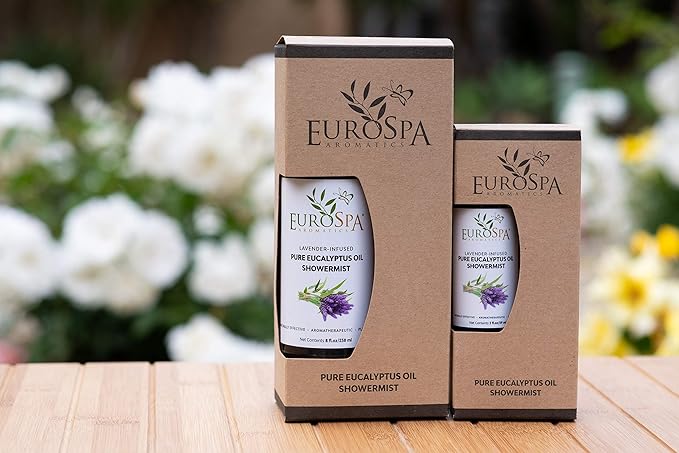 EuroSpa Aromatics Pure Eucalyptus Oil ShowerMist and Steam Room Spray, All-Natural Premium Aromatherapy Essential Oils - Lavender Infused, Duo Pack, 8oz and 2oz