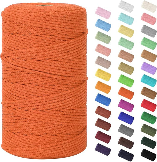 HOMEBOBO Macrame Cord 3mm x 220Yards (656Feet),Natural Cotton Macrame Rope - 4 Strands Twisted Macrame Cotton Cord for Wall Hanging,Plant Hangers,Crafts,Gift Wrapping and Wedding Decorations,Orange