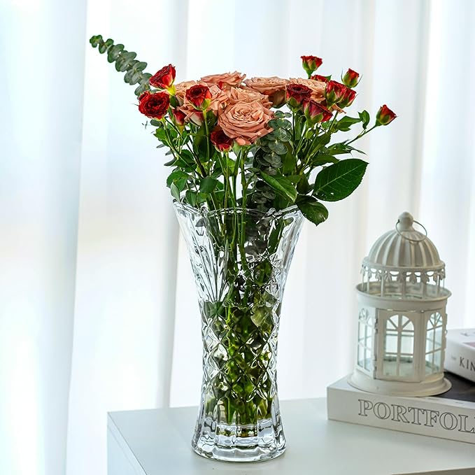 kanpura 11.2'' Clear Tall Crystal Vase Glass Vases for Flower Thickened Flower Vase for Christmas Party Centerpieces(1 Piece)