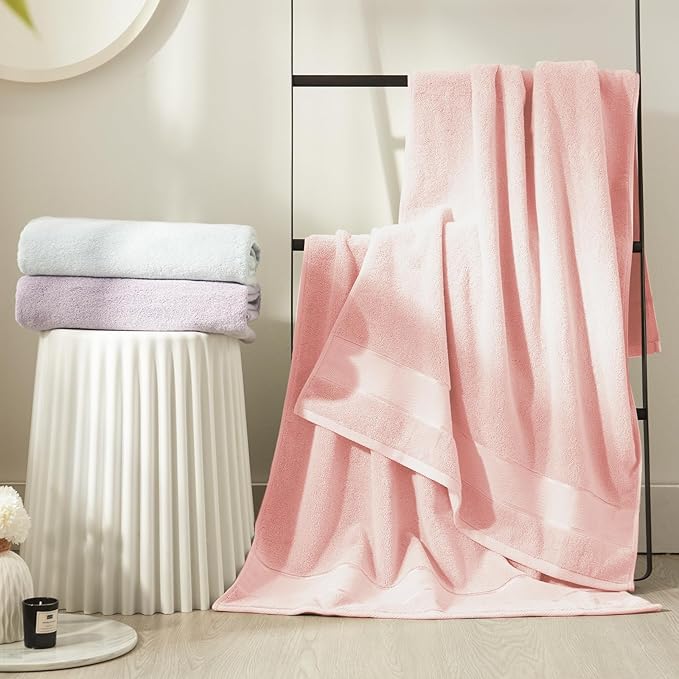 Marvione Bath Towels Set 6 Piece, 100% Turkish Cotton Highly Absorbent and Soft Towels for Bathroom 2 Bath Towels 2 Hand Towels 2 Washcloths, Pink