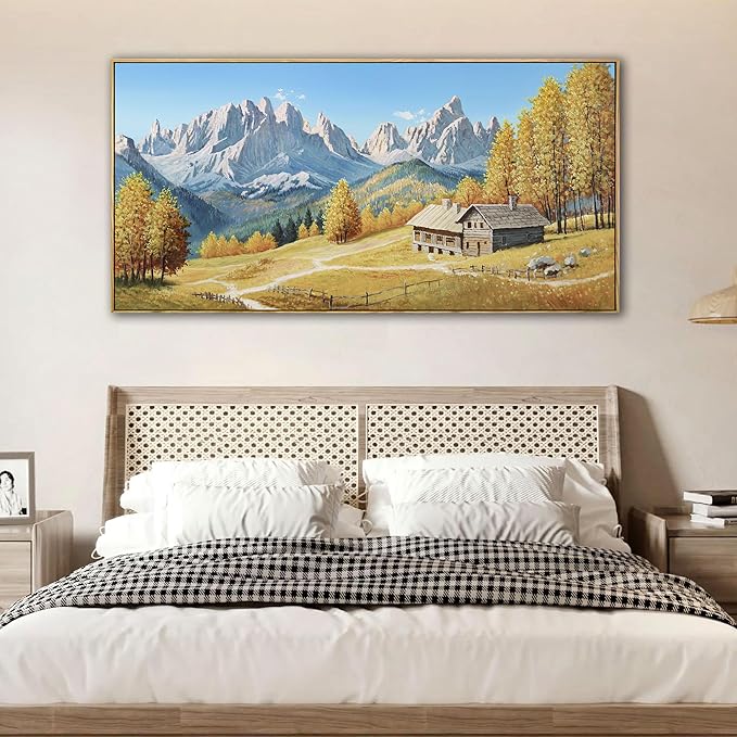 yiijeah Rustic Wall Art - Paintings for Living Room Framed Canvas Wall Decor Large Framhouse Country Fall Snowman Picture for Bedroom Office Home Decoration