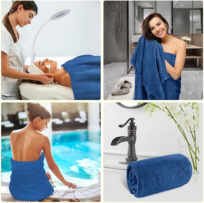 HOMEXCEL 6 Pack Bath Towel Set, (24 x 48 Inches) Microfiber Ultra Soft Highly Absorbent Bath Towels, Lightweight and Quick Drying Towels for Hotel, Bathroom, Spa and Beauty Parlor, Blue