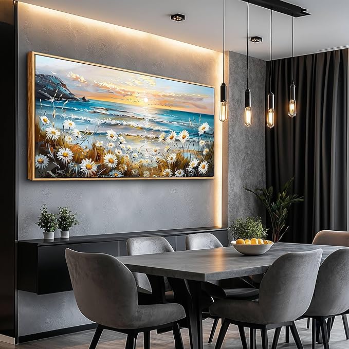 PHAOHUAXM Wall Decor For Living Room Large Canvas Wall Art Flowers Farmhouse Bedroom Wall Painting Office Marine Landscape Painting Print Modern Home Decoration Frames Artwork Easy Hanging 30x60 In