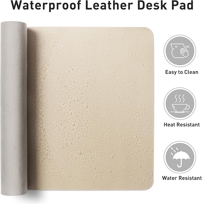Aothia Leather Desk Pad Protector, Mouse Pad, Office Desk Mat, Non-Slip PU Leather Desk Blotter, Laptop Desk Pad, Waterproof Desk Writing Pad for Office and Home (Beige, 36" x 17")
