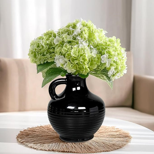 Sunddo Black Ceramic Vases Home Décor- 6 Inch Small Modern Decorative Vase with Handle, Black Decor, Table Mantle Fireplace Living Room Bathroom Wedding Centerpiece