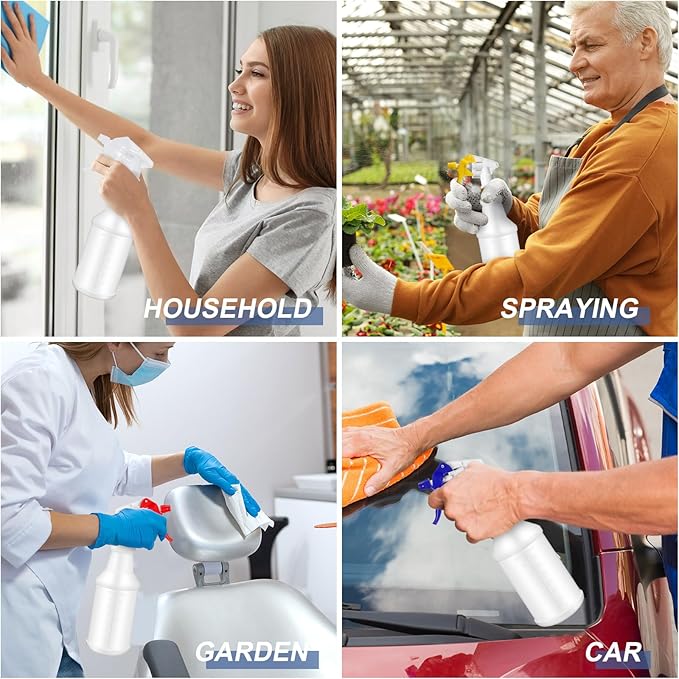 Eccliy 20 Pack 16oz Empty Spray Bottles, Leakproof Cleaning Bottles with Measurement and Adjustable Nozzle for Housekeeping, Commercial Use(Cylinder,8 Colors Spray Head)