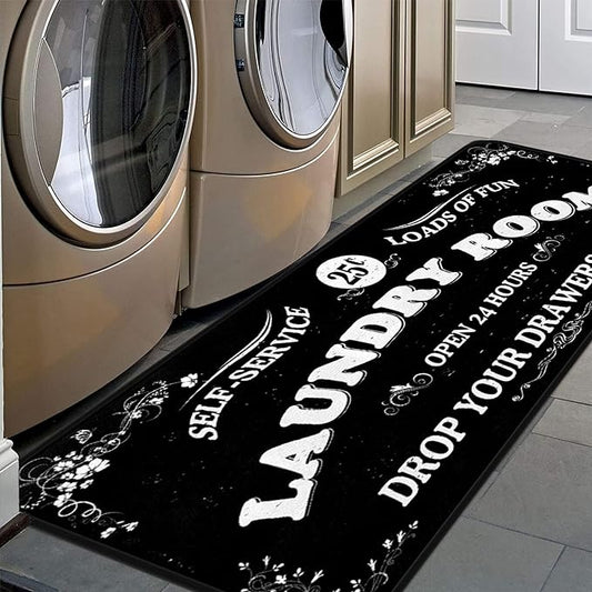 Laundry Room Long Rug Area Rug Non-Slip Floor Mat Waterproof Farmhouse Carpet for Kitchen 40" x 20"(Black-1)