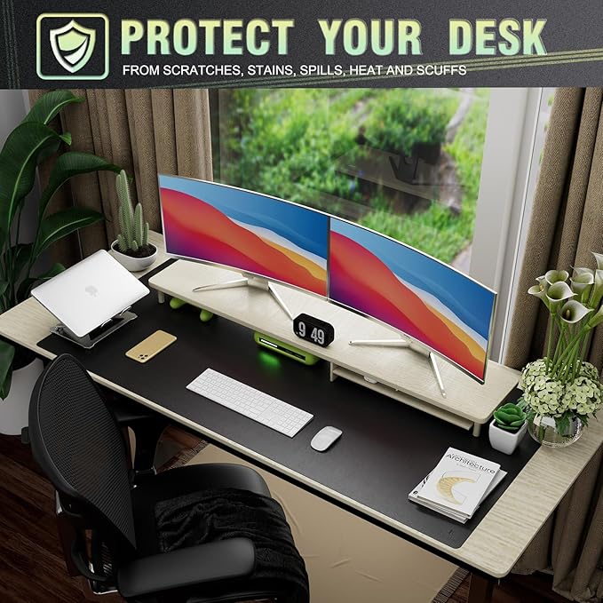 K KNODEL Large Office Leather Desk Mat, Mouse and Keyboard Pad, Computer and Laptop Mat, Desktop Protector and Cover, Writing Pad and Blotter (47.2"x23.6", Black)