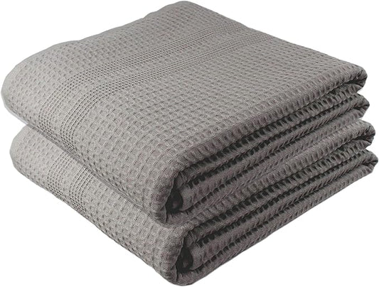 GILDEN TREE Waffle Bath Sheet Large Bath Towels Quick Dry Thin Body Towels, 40x80 Oversized Bath Towels for Adults, 2 Pack Bath Sheet Set, Classic Style (Pewter)