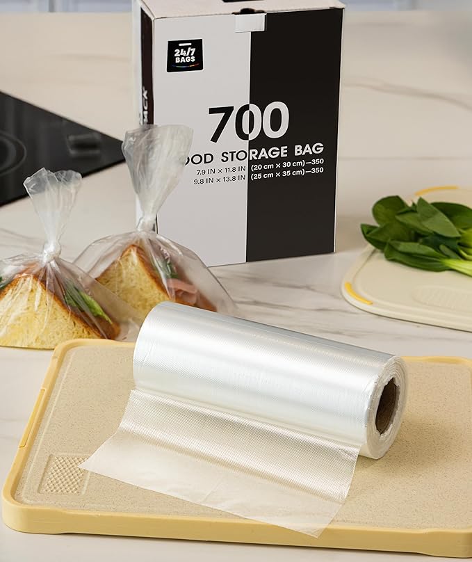 8"x12" & 10"x14" Quart & Gallon Plastic Produce Bags on a Roll- 350 Bags Each (700 Bags), Clear Grocery & Bread Bags, Food Contact Safe (Small & Medium)
