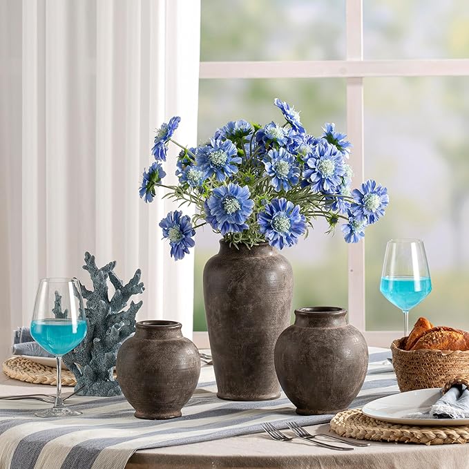 Ceramic Flower Vase, 6 Inch Small Rustic Farmhouse Vase Decorative Vase Short Pottery Vases for Home Decor Table Living Room Entryway Mantel Bookshelf Bedroom Bathroom Kitchen - Brown