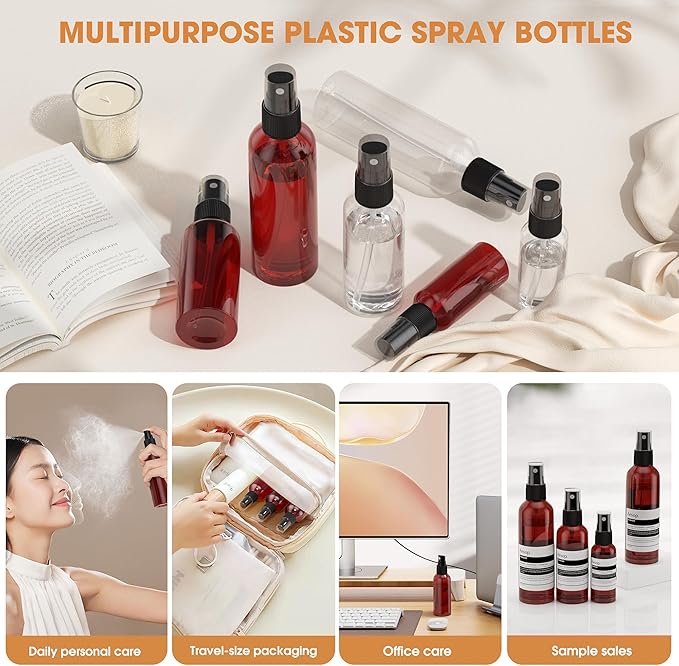 EVANCENT 50Pack 4oz Spray Bottles Plastic, 120ml Small Spray Bottle Bulk Black Fine Mist Sprayer, Portable Empty Refillable Containers Cosmetic Bottles for Plants, Cleaning, Misting & Skin Care-Red