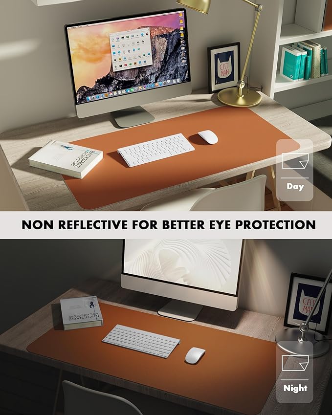 YSAGi Double-Sided Desk Pad, 31.5"x15.7" Leather Desk Mat, Eco Cork Desk Pad Protector,Large Mouse Pad,Waterproof Desk Blotter for Office/Home (Brown/Cork)