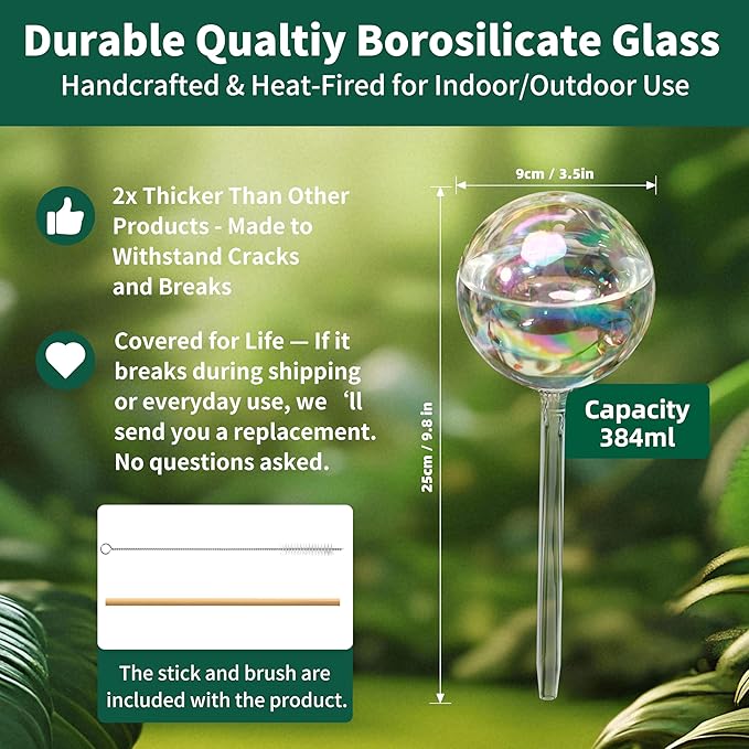 Large Extra-Thick Clear Glass Plant Watering Globes, Rainbow Gradient Self Watering Devices for Indoor & Outdoor Plants, AutomaticWaterer Spikes, Perfect for Daily or Vacation Use, 2-Pack