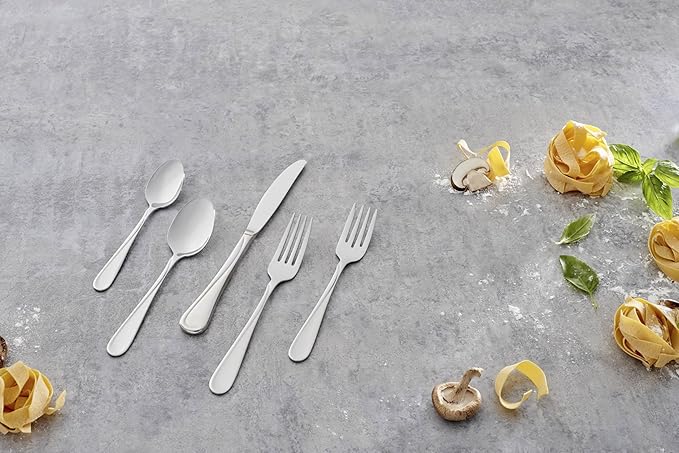 Oneida Silverware Set For 4, Flight 20-Piece Everyday Flatware Set, Service For 4, 18/0 Stainless Steel, Swirl, Mirror Finish, Dishwasher Safe, Knives Spoons and Forks Set, Dining (Silver, 20 Pieces)