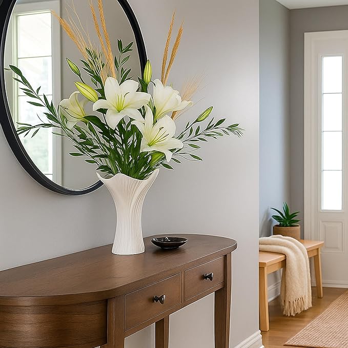 Ceramic Vase Set of 2 - White Tree Bark Textured Vases for Modern Farmhouse & Centerpiece Decor, Nature-Inspired Flower Vase for Home, Office, Wedding (Gift Ready)