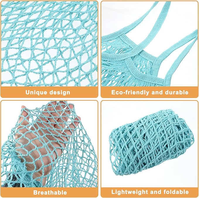 2 PCS Cotton Mesh Grocery Bags, Reusable Mesh Produce Bags, Long Handle Net String Shopping Tote Bag for Fruit Veggie Food Storage