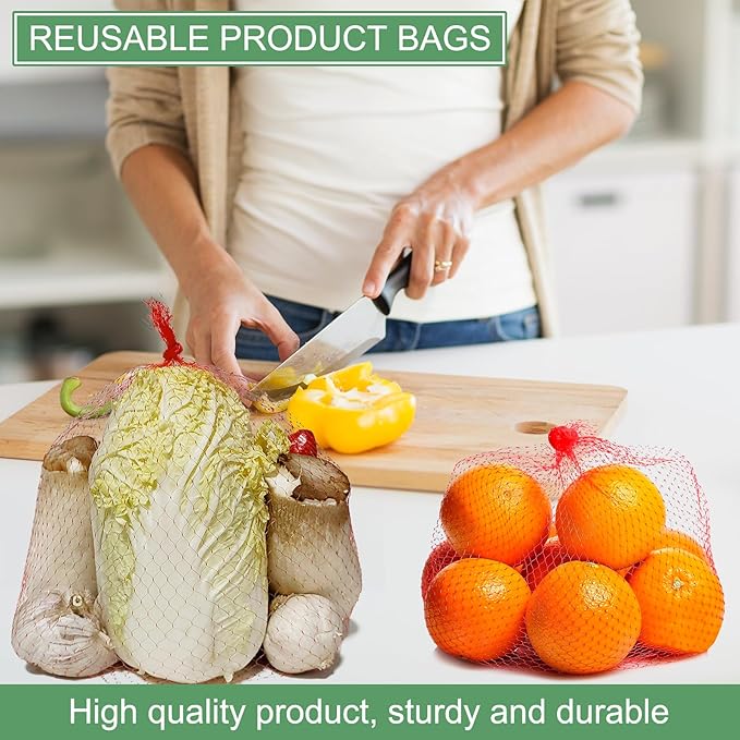 100Pcs Reusable Produce Plastic Mesh Bag,20 Inch Seafood Boil Bags，Kitchen Organizer Produce Packaging Supplies Net，Vegetable and Fruit Seafood Plastic Mesh Strap Storage Bag