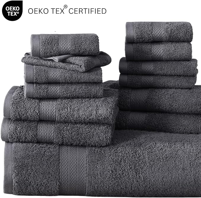 Lane Linen 100% Cotton Luxury Bathroom Towel Set - 6 Pcs - RingSpun, QuickDry, Very Soft & Highly Absorbent - 2 Large Bath Towels, 2 Washcloths, 2 Hand Towels - Pre Shrunk & Fade Resistant - Cool Grey