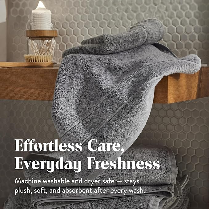 Brooklinen Super-Plush Turkish Cotton Bath Towel Set - Set of 2 Bath Towels + 2 Hand Towels Cotton, 820 GSM, Highly Absorbent, Machine Washable, Perfect for Home & Bathroom (Smoke Grey)