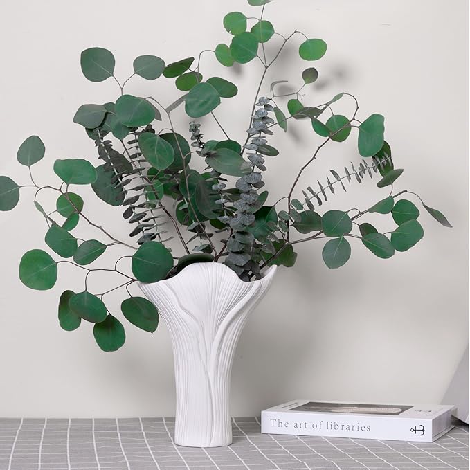 Ceramic Vase Set of 2 - White Tree Bark Textured Vases for Modern Farmhouse & Centerpiece Decor, Nature-Inspired Flower Vase for Home, Office, Wedding (Gift Ready)