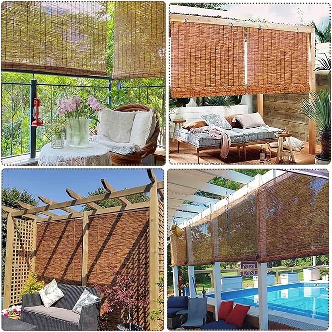 Bamboo Privacy Blinds, Cordless Outdoor Bamboo Roll up Shades for Patio Porch, 30" 34" 40" 45" 50" 55" 65" 70" Cordless Roll up Shade Roman Shades for Home Decor Balcony