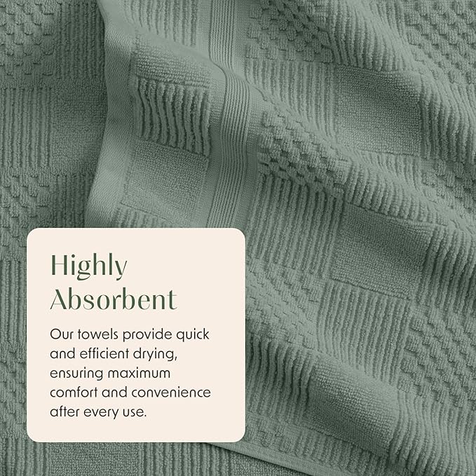 Springtree Home 100% Cotton Bathroom Towel Set | 6 Piece Set - Green Bath Towels | Geometric Textured Design | Absorbent & Quick-Dry | Oeko-TEX® Standard 100 Cotton | Myla Collection - Lily Pad Green