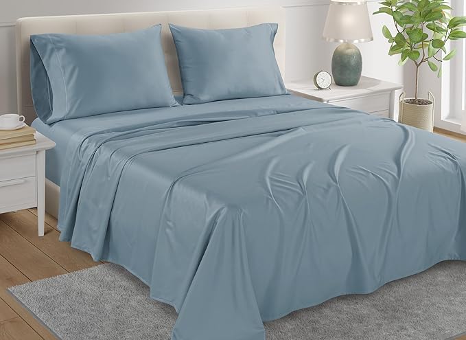 100% Egyptian Cotton Sheets For California King Size Bed, 800 TC Cal King Sheet Set, Elasticated Sheet & Pillowcase Sets, No Pill & Shrink, Soft & Comfy Naturally Cool & Breathable - French Blue