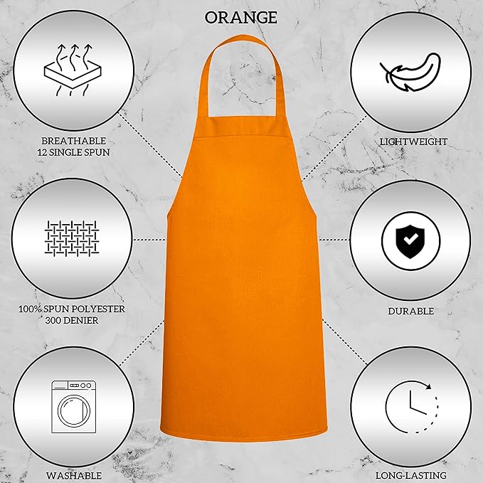 GREEN LIFESTYLE 12 Pack Professional Chef Apron – Grilling Aprons for Men, Waterproof Cooking Apron for BBQ, Work or Restaurant Use, Kitchen Aprons for Women – Orange, No Pockets