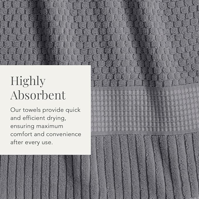NY Loft 100% Cotton Bath Towel 4 Pack | Super Soft & Absorbent Quick-Dry Bath Towels 30" x 52" | Textured and Durable Cotton | Trinity Collection (4 Pack Bath Towel, Charcoal Grey)
