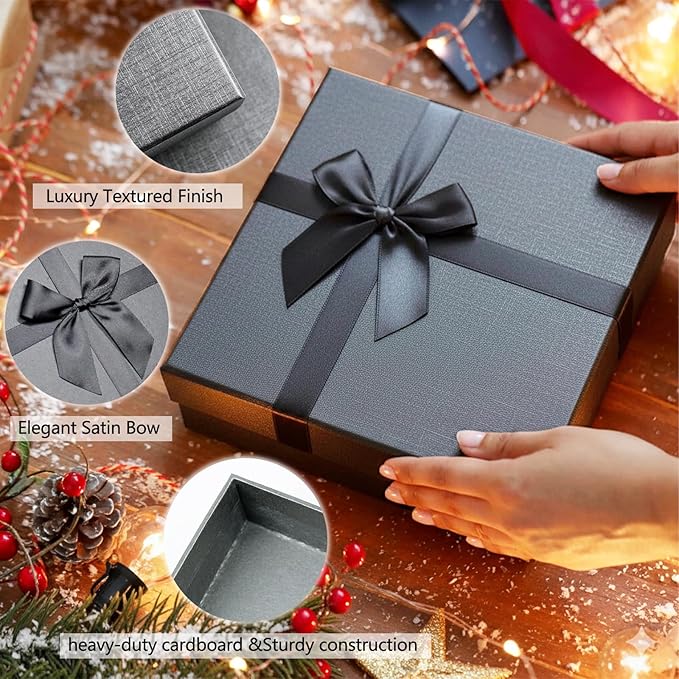 Black Gift Boxes with Lids, Set of 4 Nesting Presents Boxes for Gifts, Luxury Gift Wrap Boxes for Weddings, Birthdays, Anniversaris and All Gift Giving Occasions