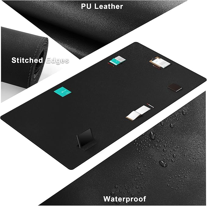 CENNBIE MAX200 78.7" x 39.4" Leather Desk Mat Protector, Extra Large Leather Desk Pad for Full Desk - XXXXXL Super Large Mouse Pad (Black)