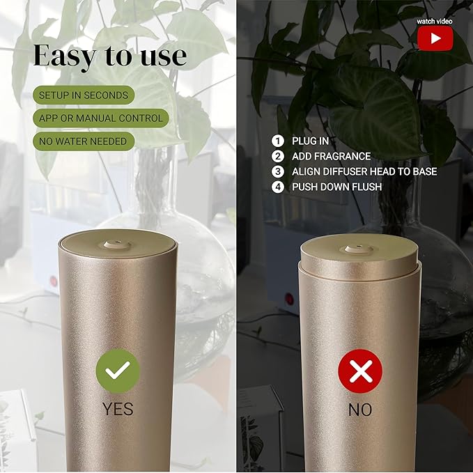 Dynamo Hotel Scent Diffuser – Cold-Air Essential Oil Diffuser for Home & Large Rooms up to 1000 sq ft, App & Manual Control, Hypoallergenic, Includes White Tea Fragrance Sample – Gold