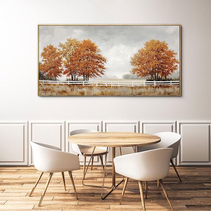 yiijeah Orange Wall Art - Large Canvas Living Room Wall Decor Fall Burnt Orange Tree Picture Ruict Landscape Poster Framed Artwork for Bedroom Office Home Decoration 58x29