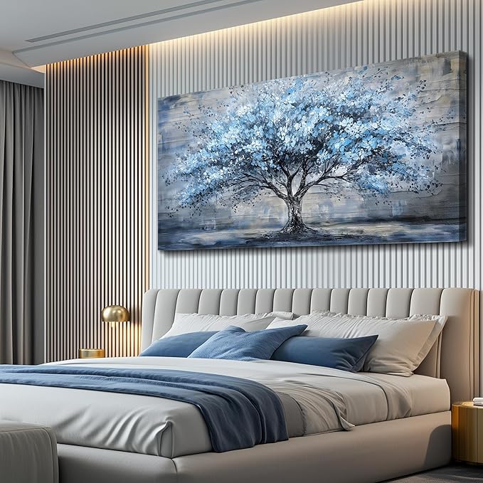 Large Wall Decor for Living Room Canvas Wall Art for Office Modern Wall Decorations for Bedroom Blue Tree Landscape Paintings Abstract Pictures Artwork Farmhouse Room Home Decor 24x48 in