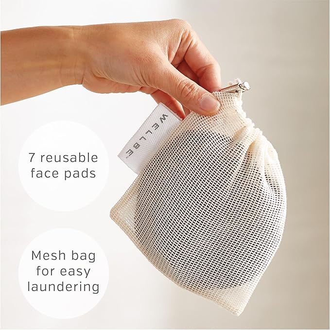 Wellbe Reusable Face Pads 7 Pc, Washable Charcoal Cotton Rounds, White