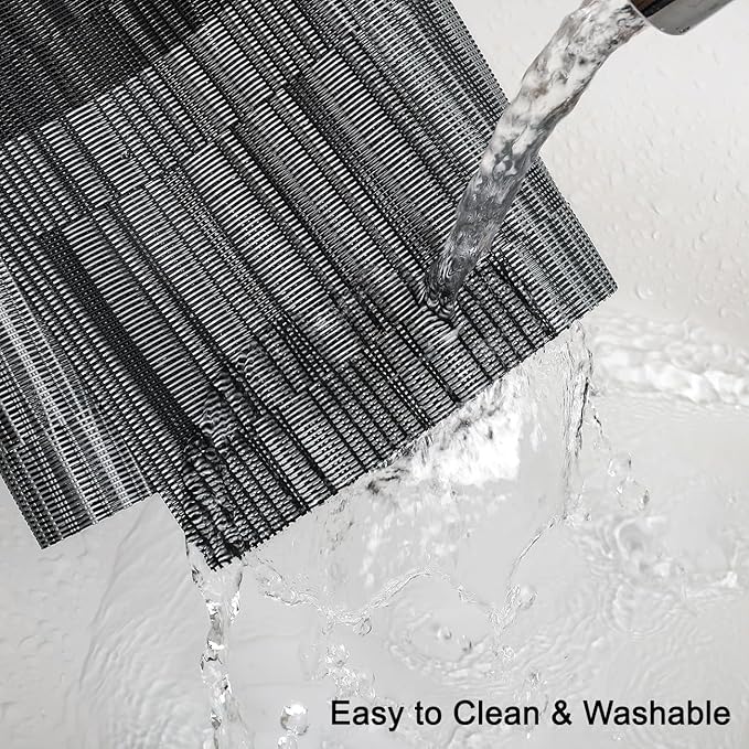 Placemats Set of 6, Vinyl Woven Place Mats Indoor Set of 6 Washable Wipeable PVC Table Mats Heat-Resistant Non Slip Plastic Placemat for Kitchen Dining Outdoor Table (Gray Black, Set of 6)