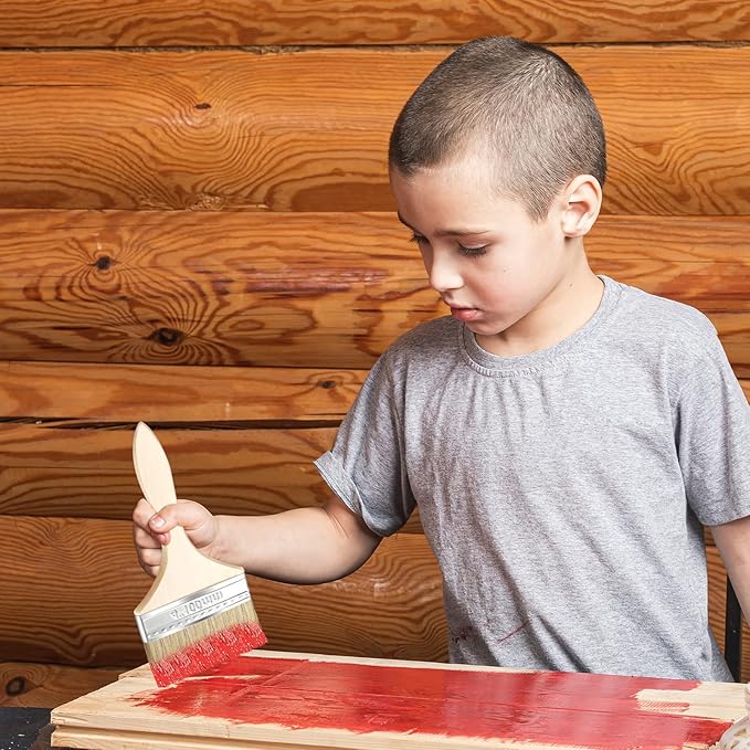 Remerry 96 Pcs 4 Inch Paint Brushes Bulk, Natural Bristle Chip Brushes with Wooden Handle, Flat Art Applicators for Wall, Furniture, Kids, Fences Details