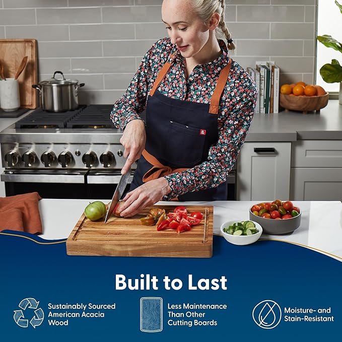 Sonder Los Angeles, Thick Sustainable Acacia Wood Cutting Board for Kitchen with Juice Groove, Sorting Compartment, Charcuterie 16x12x1.5 in (Gift Box Included)