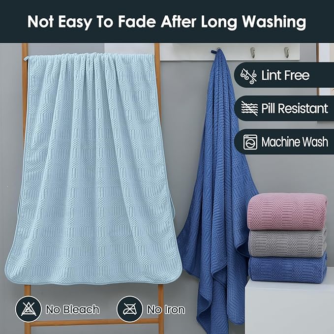 JML Microfiber Bath Towels, Large Bathroom Towel 2 Pack (30" x 60"), Oversized, Soft, Super Absorbent and Fast Drying, Multipurpose Use for Sport, Fitness, Yoga, Diamond Cross Grid Navy