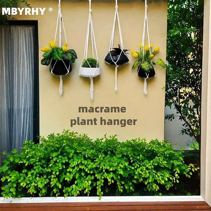 Macrame Plant Hanger 2 Pcs Hanging Planters for Indoor with 2 Hooks Indoor Outdoor Hanging Planter for Plants Holder with Decorative Tassels, Boho Home Decor, 35 Inch Ivory (Pots Not Included)