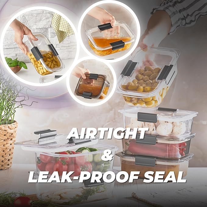 HEFA Food Storage Containers, Meal Prep Containers, Lunch Box with Airtight Lids, Kitchen Organizers and Storage for Leftovers (Crystal, 3 Pack)