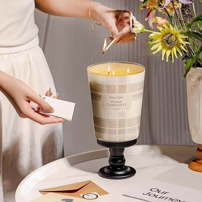 HomeLights Home Comforts Scented Candles | 34oz Soy Candles Rustic Modern 3-Wick Large Candle Jars | Ideal Candle Gifts for Events, Home Decor Stress, Relief & Relaxation